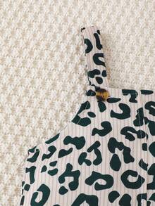 SHEIN Playful Pals 两件套休闲长袖女婴连体衣和豹纹背带裙套装