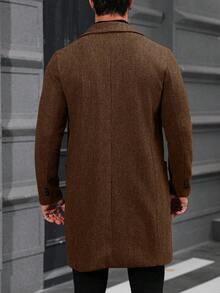 Manfinity Mode Men's Plus Size Coffee Brown Solid Color Lapel Single-Breasted Casual Overcoat,Autumn Elegant Formal Long Outerwear For Fall Winter Gray Formal Coat - Brown - View 2