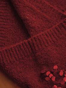 Anewsta 秋冬法式休闲时尚亮片刺绣圆领毛衣 - 紅色 - 查看 8