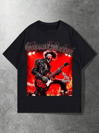 Anime Camiseta casual de manga corta con cuello redondo y gráfico de letra y calavera para hombre