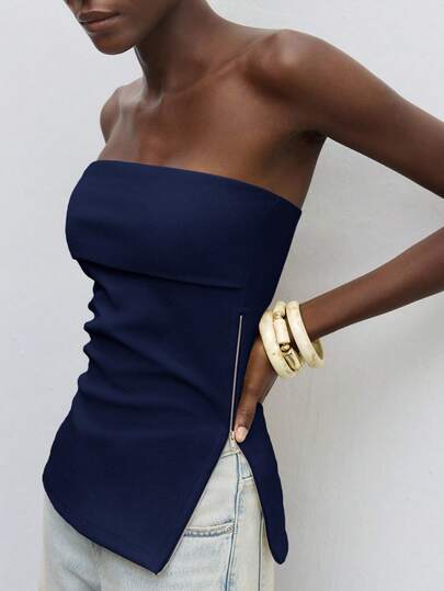 Maija Top tubo de unicolor casual con cremallera para mujer, ideal para el Día de San Patricio, Pascua, verano, fiestas de Pascua, playa, vacaciones, salidas y graduación