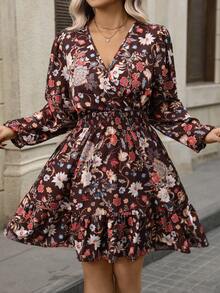 EMERY ROSE New Floral Print Plus Size Women Dress, Western Style, Suitable For Vacation, Casual, Work, And Daily Dates - Multicolor - View 6