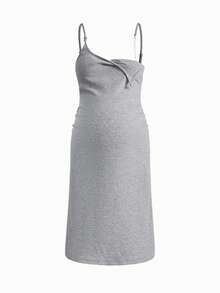 Modmama Gray Ribbed Spaghetti Strap Maternity Dress, Summer Maternity Wear, Casual Maternity Dress, Women's Casual Dress, With Breast Pads, Maternity Wear, Maternity Dress. Maternity Clothing Pregnancy Clothing Breastfeeding Dress Dress For Pregnant Women