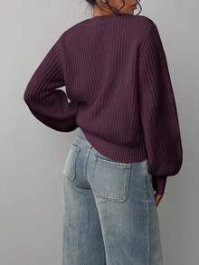 SHEIN BASICS Maglione casual da donna a girocollo, tinta unita, manica lunga, autunno/inverno - Viola - Visualizzare 2