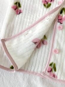 SHEIN 2pcs Baby Girls' Casual Cherry Print Long Sleeve Top And Pants Homewear Set Pajama Baby Set Baby Girl Warm Pajama Sets Toddler Pijama Cotton Girl Toddler Girl Pajama Set - Baby Pink - View 8