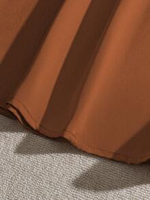 Franclia Women's Elegant Satin Metallic Waist Belt Decor A-Line Skirt - Brown - View 4