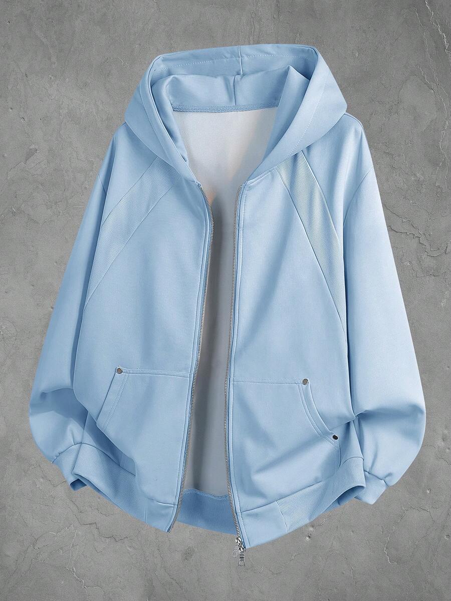 Manfinity EMRG Men's Casual Solid Color Hooded Jacket, Versatile For Autumn - Baby Blue - View 1