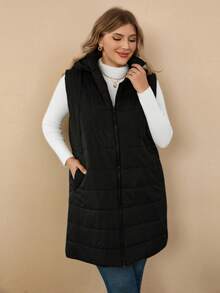 Rosumi 加大码纯色连帽加垫背心夹克，带口袋，适合冬季