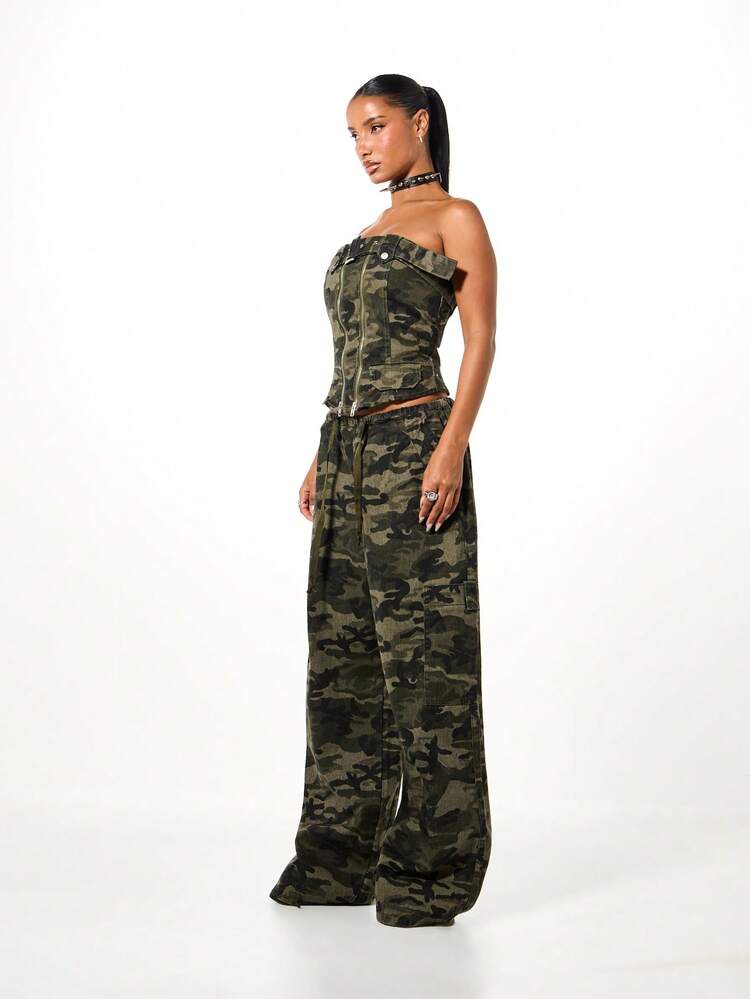 SUMWON WOMEN Camouflage Wide Leg Cargo Balloon Pants