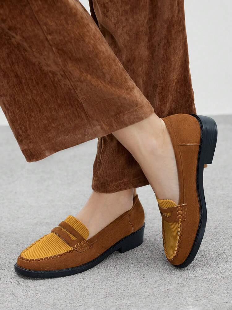 CUCCOO BIZCHIC Women's Fashion Brown-Yellow Color Block Flat Loafers For Christmas