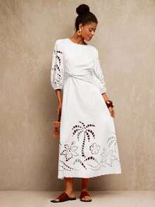 Travachic Solid Color Woven Dress For Women, Vacation,White Dresses For Women,White Dress Réveillon,White Outfit For New Year's Eve,Cutout And Laser-Engraved Clothing,Vacation Casual Terno Outfit For Women,Winter Clothes For Women,Christmas Outfit For Women,Summer Outfits For Women,New Year Outfit,Party Outfit,Christmas Dress,Party Dress,Beach Outfit,Elegant Dresses For Women