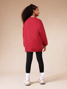 SUMWON Cherry Red Graphic Print Sweatshirt With Checkered Design Pattern And Leggings Co-Ord Set Vacation - Burgundy - View 2