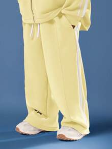 SUMWON Zip Through Hoodie And Wide Leg Sweatpants Co Ord Set For Young Girls Casual Wear Vacation - Yellow - View 5
