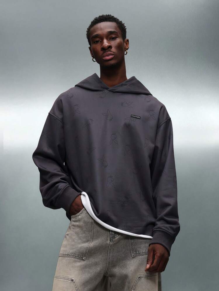 PLAYBOY X SUMWON Embossed Rose Pattern Pullover Hoodie