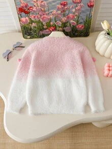 Genkimix Kids Young Girl 3D Cherry Patterned Casual Loose Round Neck Gradient Long Sleeved Sweater, Fashionable Winter - Multicolor - View 2