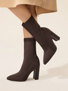 CUCCOO BASICS بوت نسائية ذات كعب عالي وأصبع مدبب للارتداء اليومي، تصل إلى منتصف الساق - قهوة بني - مشاهدة 7