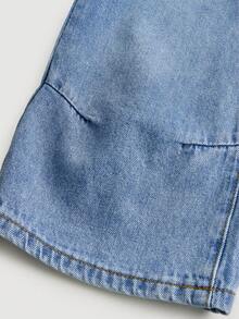 Young Girl Y2K Washed Blue Denim Bib Overalls,Fall Clothes,Winter Clothing ,Casual And Fashionable Vacation Outfits,Street Wear,2000s Style ,Christmas - Light Wash - View 7