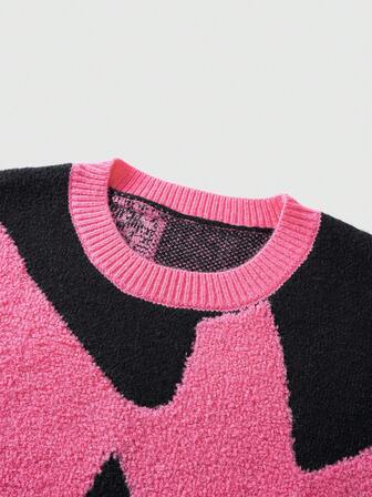 Street Life Pull col rond à manches longues avec motif bicolore pour hommes