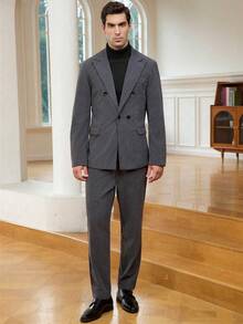 Manfinity Mode 商务休闲，灰色灯芯绒男士西装套装 - 深灰色 - 查看 5
