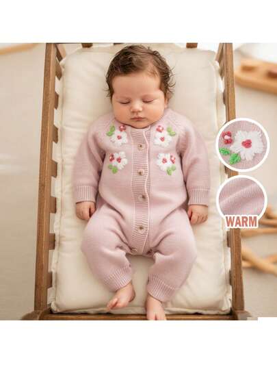 Loomiva Nyfödd babypojke/flicka blommigt tryck rund halsringning långärmad sparkdräkt med byxor, bekväm och mångsidig