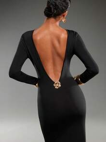 Normani Women's Backless Butterfly Metal Decor Fishtail Party Dress, Suitable For Christmas, Halloween - Black - View 7