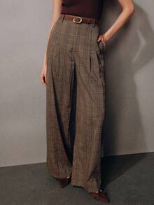 Anewsta New Elegant Retro Plaid Loose Casual Women Suit Pants - Brown - View 7