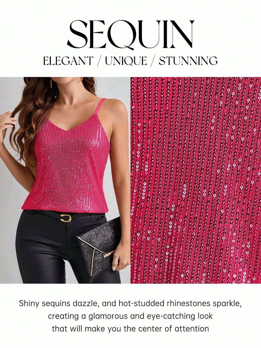 SHEIN Clasi Women's Fashion Sequin Decor Minimalist Camisole, Casual Everyday Wear