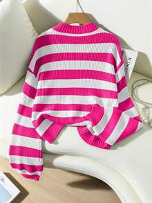Franclia Casual Contrast Color Striped Drop Shoulder Sweater, Autumn/Winter - Multicolor - View 2
