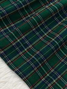 SHEIN Emery Rose Kids 女童优雅格子拼接蝴蝶结装饰荷叶边下摆宽松长袖连衣裙，适合圣诞节、秋冬季、派对、上学、日常休闲穿着