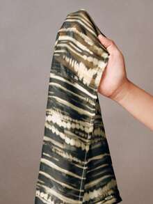 Anewsta Asymmetric Zebra Striped Metallic Chiffon Water Print Collared Long Sleeve Blouse - Multicolor - View 7