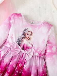 SHEIN Elladie kids Young Girl's Fashionable 2 Pieces Set: Long Sleeve Princess Dress + Mesh Cape Cloak, Suitable For Spring & Autumn - Pink - View 5