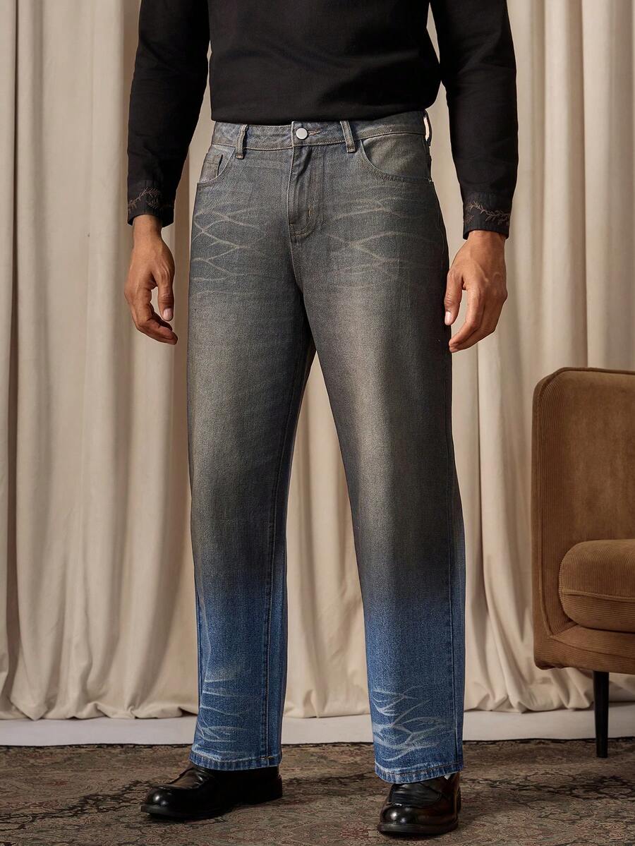 RivetRise Jeans casuales rectos y holgados con bolsillo de color contrastante para hombres