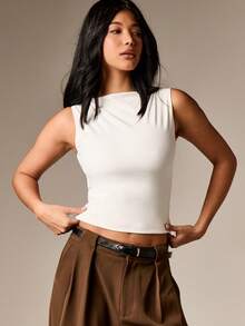 AiiRZ Sleeveless Boat Neck Vest Top For Summer Casual Everyday Wear - White - View 1