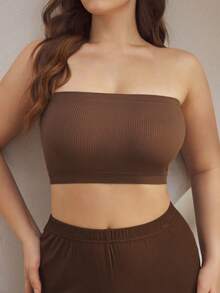 Ocili Plus Size Seamless Comfortable Casual Bralette & Wireless Bra - Khaki - View 2