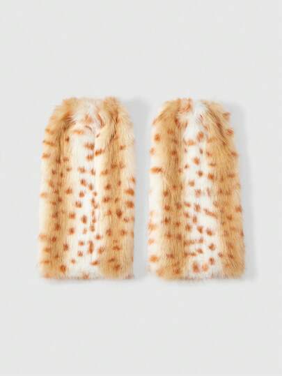 Fairycore 1 Pair Brown Y2K Chic Retro Fuzzy Leopard Print Sexy Leg Warmers, Suitable For College, Casual Wear, Christmas, Autumn/Winter Warm Item