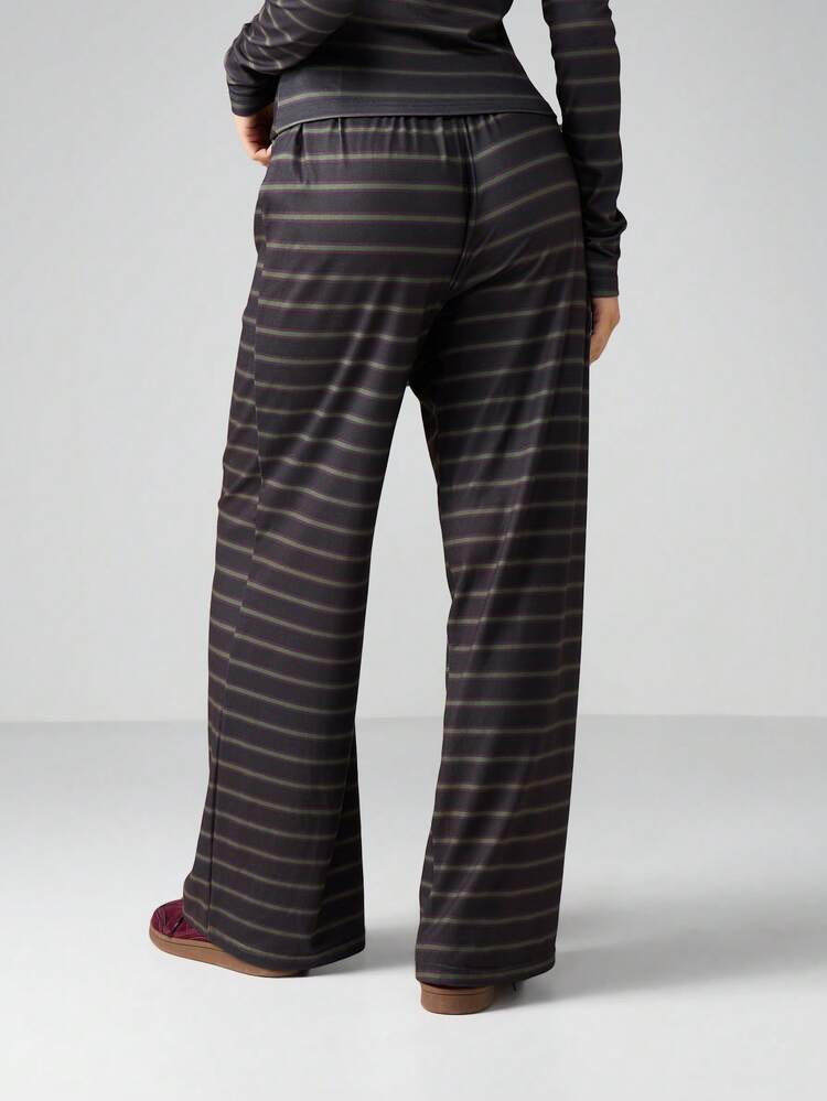MISSGUIDED Wide Leg Striped Drawstring Pants For Women Casual Loose Fit Comfortable Lounge Palazzo Pants With Elastic Waistband