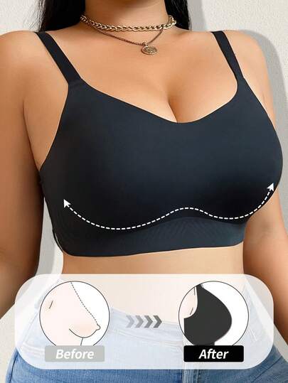 Plus Size Seamless Wireless Bra With Soft Support, Wide Strap, Comfortable & Minimalist Design, Single Piece