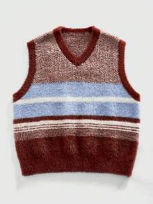 ROMWE MEN Street Life Men's Casual Striped V-Neck Knitted Vest, Autumn/Winter - Multicolor - View 1