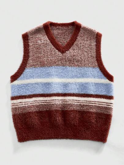 Street Life Gilet lavorato a maglia a righe scollo a V casual da uomo, autunno/inverno