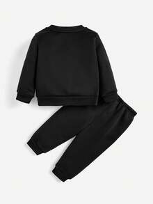 SHEIN Baby Girls' Cartoon Pattern Crew Neck Thickened Sweatshirt Set, Suitable For Autumn/Winter - Black - View 2