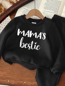 SHEIN Baby Girls' Cartoon Pattern Crew Neck Thickened Sweatshirt Set, Suitable For Autumn/Winter - Black - View 3