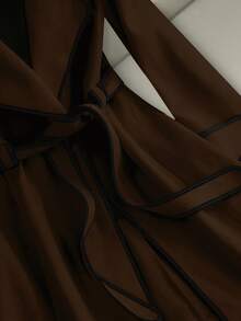 Franclia 女士休闲撞色滚边羊毛混纺外套，秋冬季 - 咖啡棕 - 查看 3