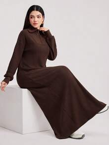 Veilorie Áo hoodie dài tay rộng rãi màu trơn đơn giản dành cho nữ - Cà phê nâu - Xem 2