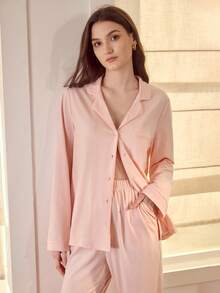 MOTF PREMIUM ELEGANT FLORAL BUTTERFLY EMBROIDERY TOP & PANTS PAJAMA SET - Pink - View 5