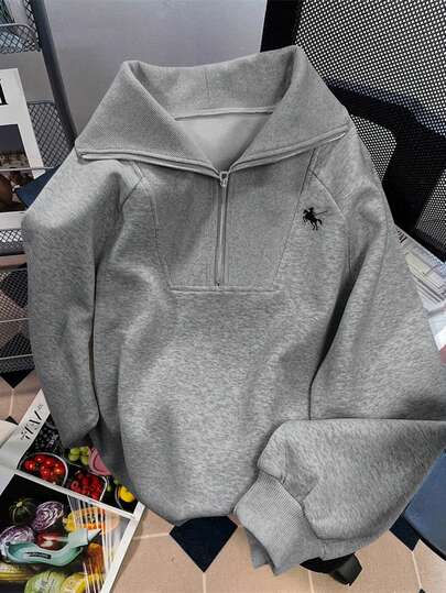 INAWLY Casual Loose High Neck Zip-Up Graphic Print Long Sleeve Sweatshirt