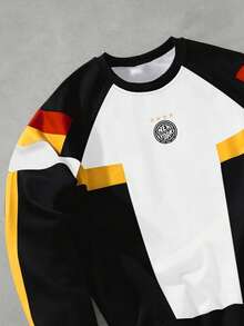 Aesthetic Post--Men's Raglan Sleeve Sporty Casual Colorblock Pullover Sweatshirt,Men's Sportswear,Tracksuit,Short Academia,Baggy - Multicolor - View 4