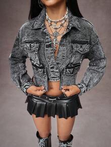 Jeanoix Women's Denim Jacket With Fur Collar And Pockets