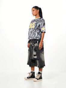 SUMWON WOMEN Camouflage Printed Varsity Tee With Contrast Collar And Star Details Short Sleeve Top For Casual Streetwear - Brown - View 3