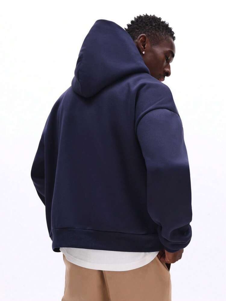 Boxy Fit Zip Up Hoodie With Drawstring