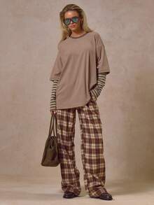 MUSERA 宽松叠层条纹针织长袖T恤，秋季清凉街头风，适合外出、日常休闲、春夏假日穿着。 - 彩色 - 查看 5